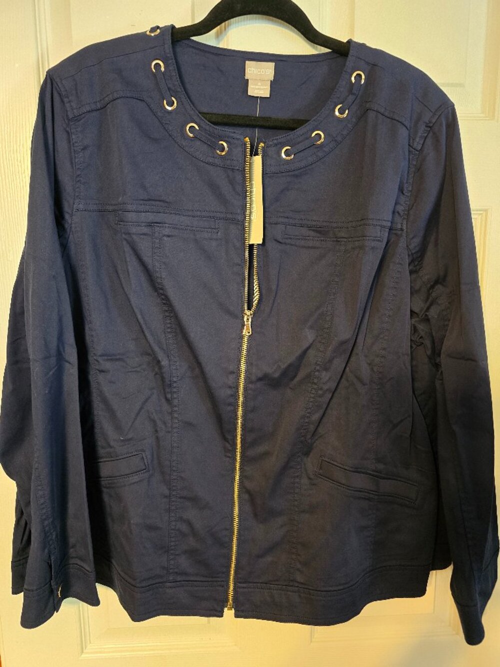 Chico's Navy Blue Grommet Twill Jacket - NWT